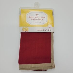 Martha Stewart Everyday Napkins Set Of 2 Red Tan Cotton Woven Berries Design NEW